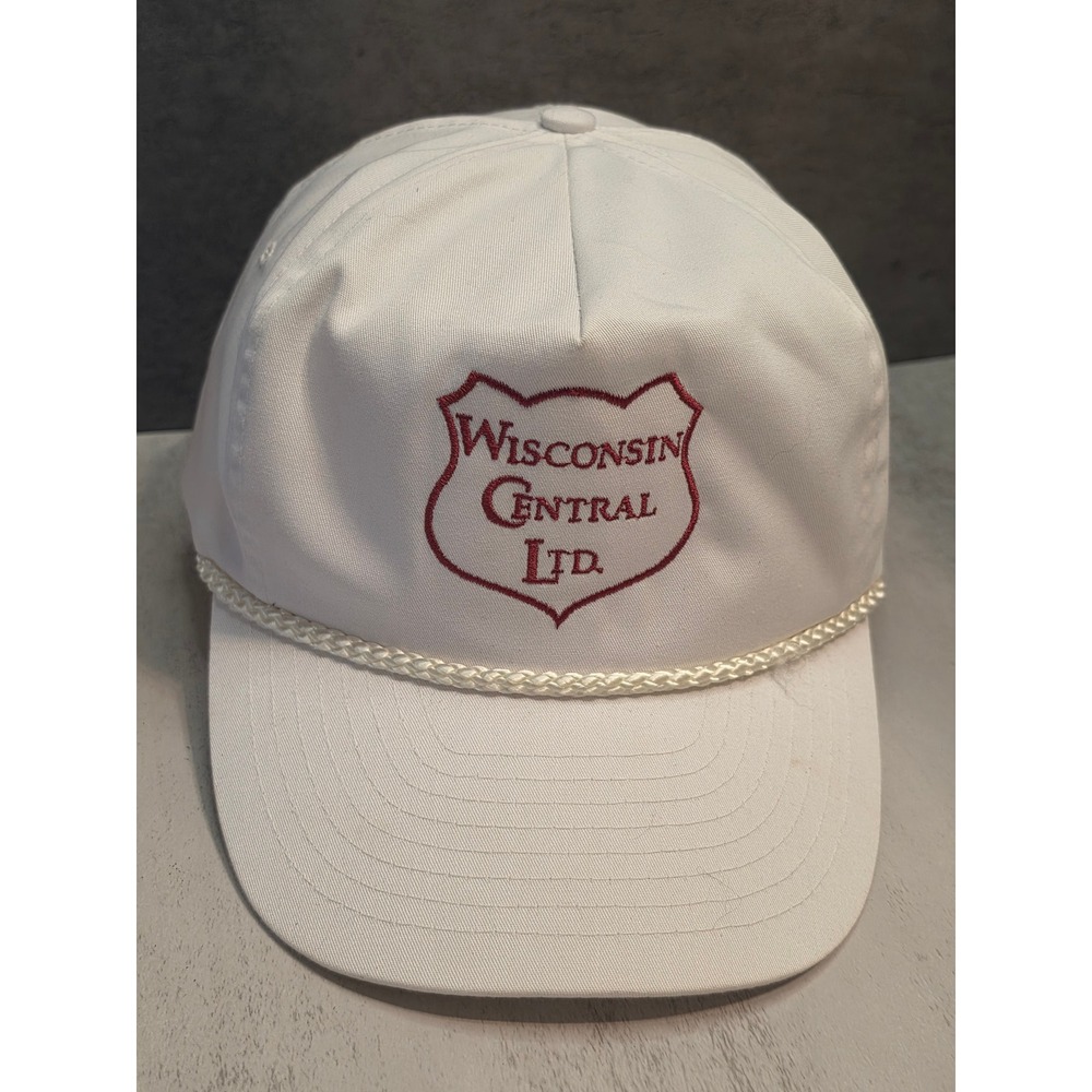 Vintage Nissun Wisconsin Central Ltd Rope Hat White Red Snapback Trucker Cap